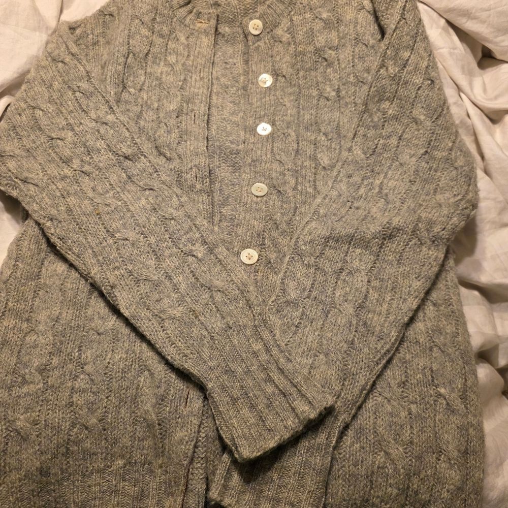 VTG Deans of Scotland Shetland Wool Cable Knit Cardigan Gray Size 36